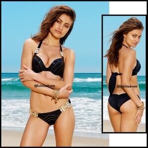 Beach Bunny Black Panthera Crystal Accents and Scrunch Bottom XL/M Set $300